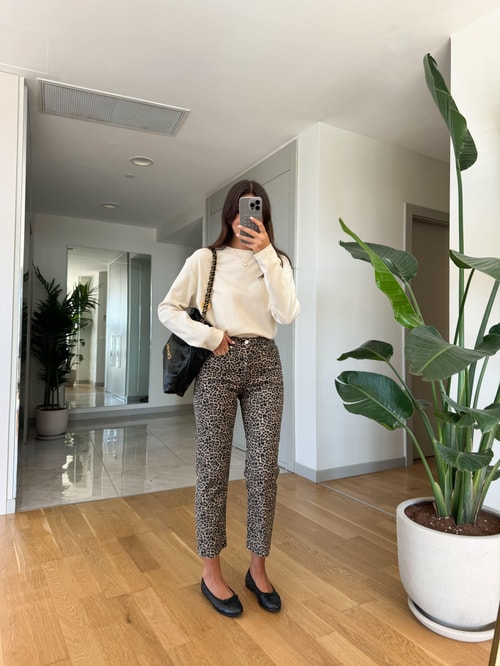 Rosa Leopar Desenli Boyfit Jean
