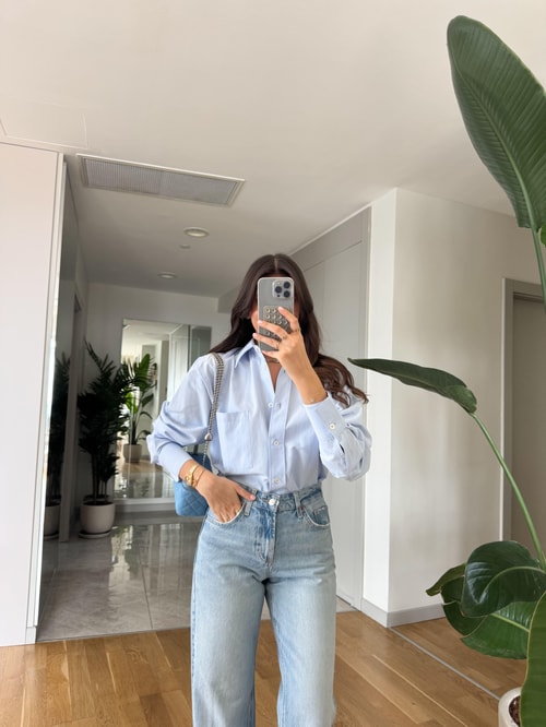 Rv Tek Cepli Poplin Premium Gömlek-Mavi