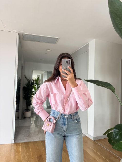 Rv Tek Cepli Poplin Premium Gömlek-Pembe