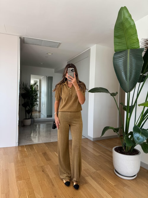 Simli Triko Pantolon - Haki 