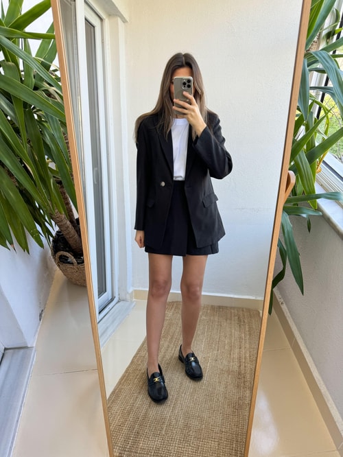 Siyah Cepli Tensel Şort Etek