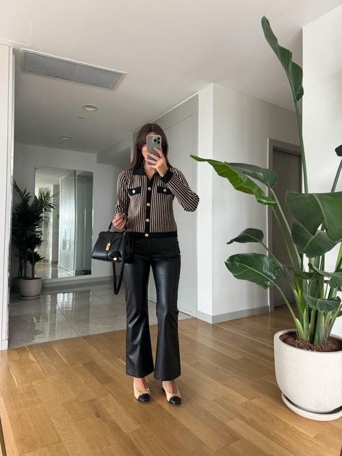 Siyah Flare Kesim Suni Deri Pantolon