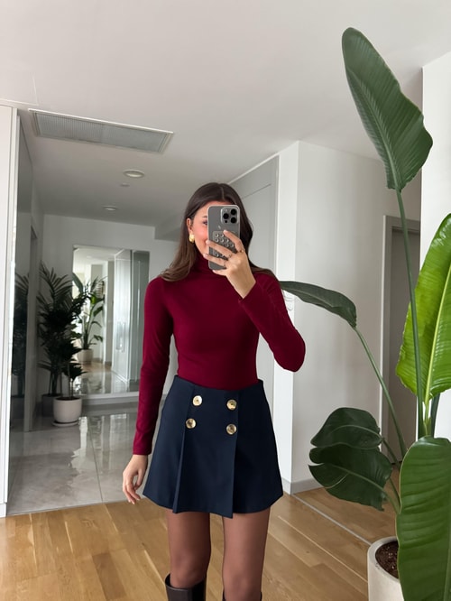 Soft Touch Balıkçı Yaka Bluz-Bordo