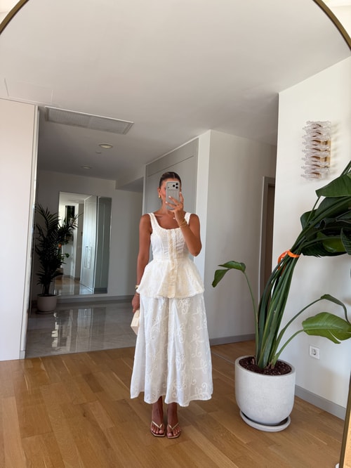 Sophia Dantelli Bluz Etek Takım - Beyaz