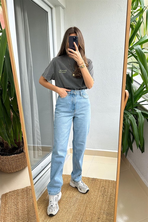 Stores Mavi Yüksek Bel Straight Jean