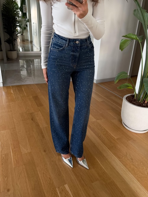 Taşlı Straight Kesim Jean · 2