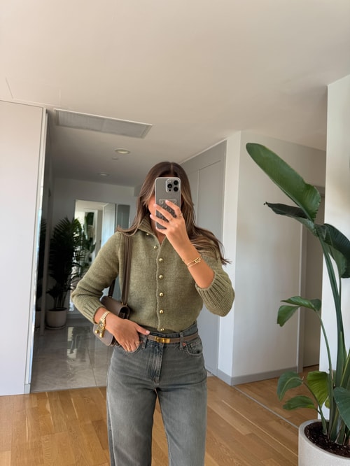 Top Düğmeli Hırka - Yeşil