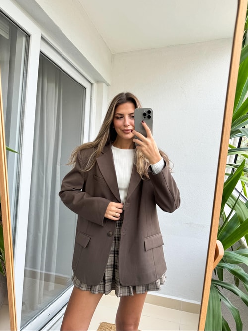Tracy Oversize Blazer Ceket-Kahve