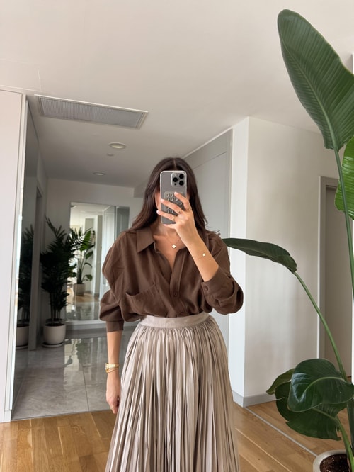 Vicky Tek Cepli Tensel Gömlek - Kahve