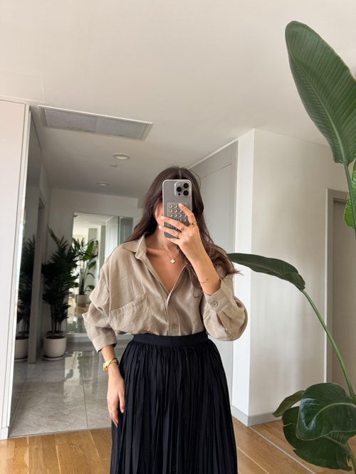 Vicky Tek Cepli Tensel Gömlek - Vizon