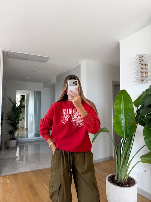 Wıld Muse Baskılı Sweatshirt - Kırmızı