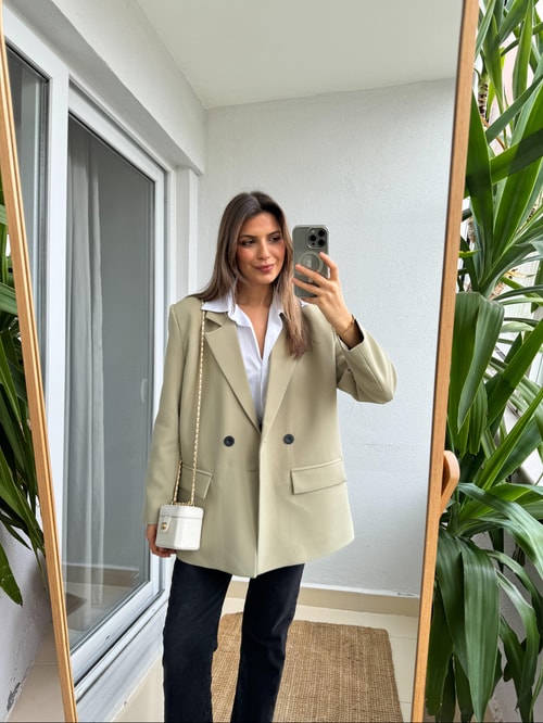 Wilson Çift Düğmeli Blazer Ceket-Pastel Yeşil