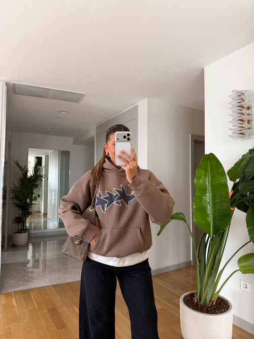 Yıldızlı Sweatshirt - Vizon