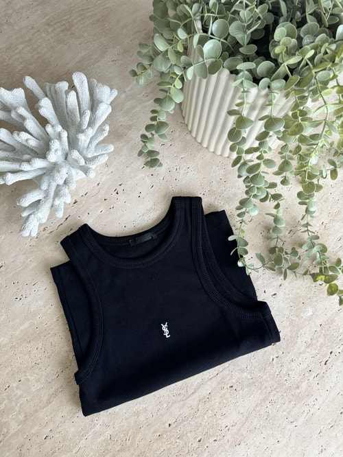 Ysl Nakışlı Halter Yaka Atlet-Siyah