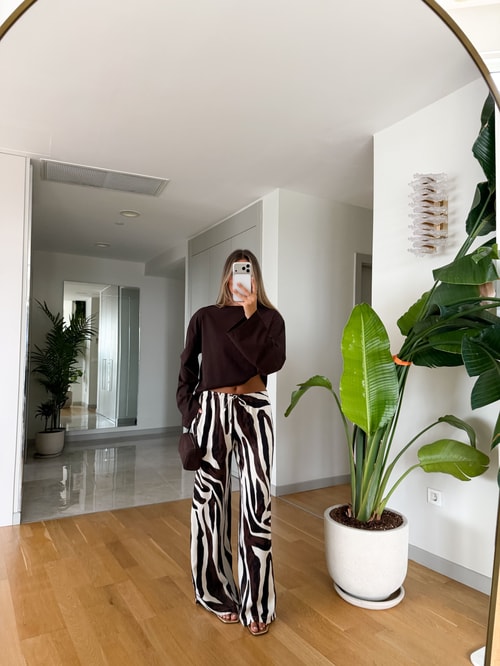 Zebra Beli Bağcıklı Tok Saten Pantolon