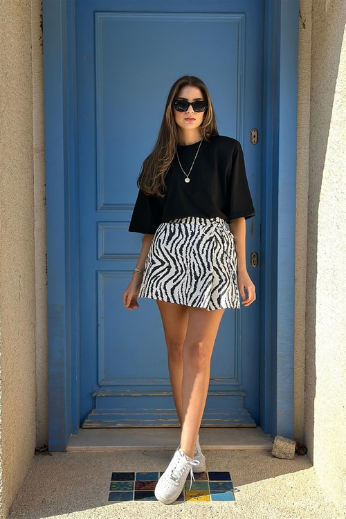 Zebra Desen Şort Etek