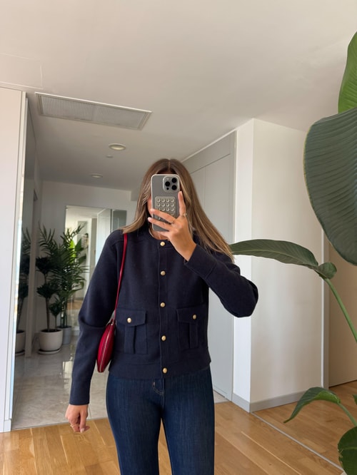 Zr Lacivert Cepli Yün Hırka Ceket