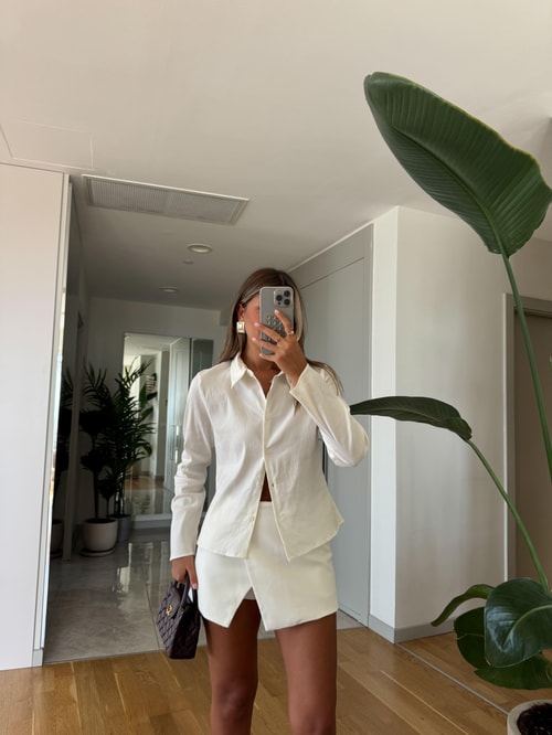 Zr Likralı Ekru Gömlek 