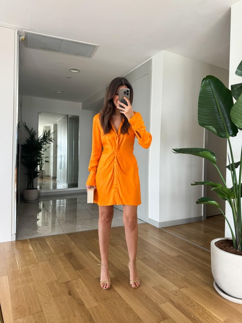 Zr Orange Saten Elbise