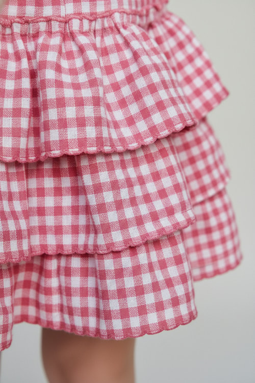 Kız Çocuk Pamuklu Ekru Kiraz Baskılı T-Shirt ve Pembe Pötikare Etek Takım