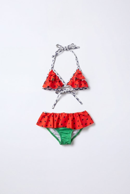 Kız Çocuk Pamuklu Karpuz Desenli Bikini Takımı