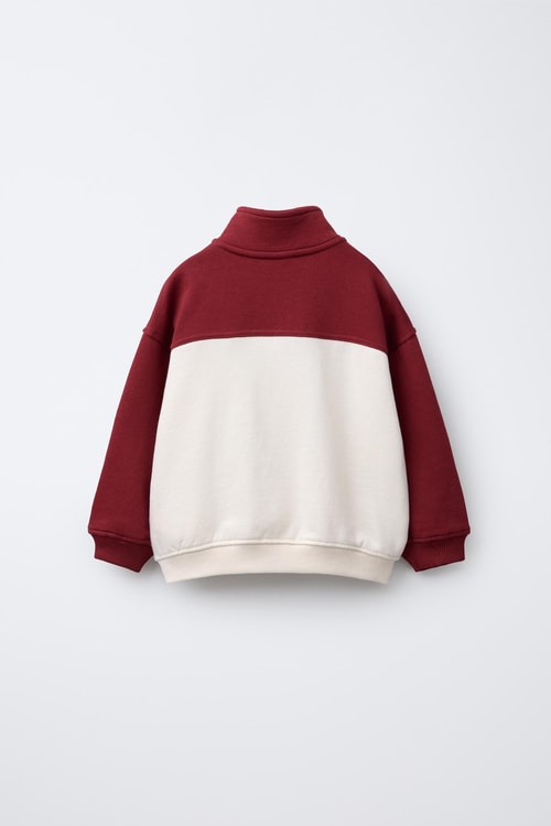 Çocuk Baskılı Bordo Ekru Fermuarlı Sweatshirt ve Eşofman Altı Takımı