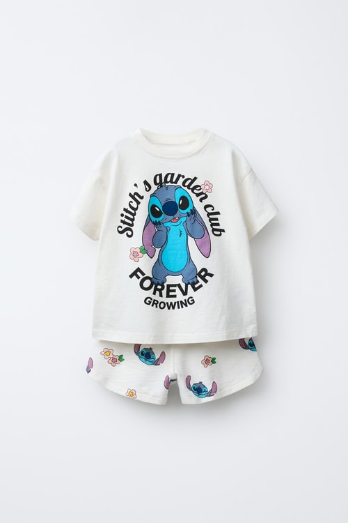 Kız Çocuk Stitch Baskılı Tişört ve Şort Takımı – 2li Set, Pamuklu ve Rahat