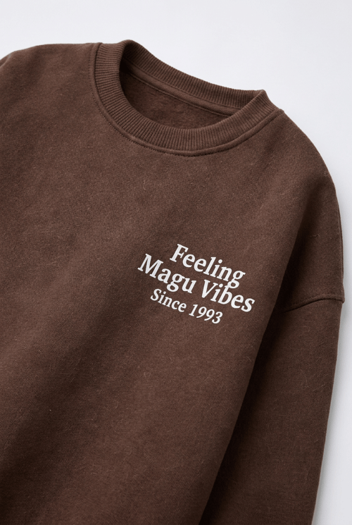 Çocuk Pamuklu Minimal Yazı Baskılı Kahverengi Sweatshirt