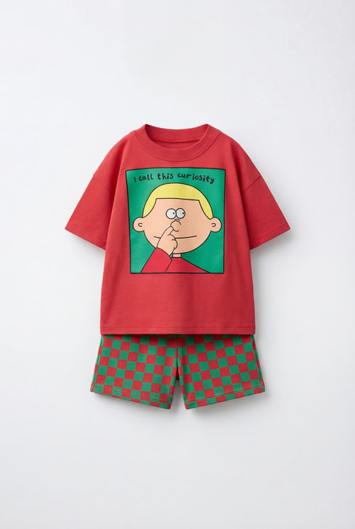 Çocuk Pamuklu Kırmızı Karakter Baskılı T-Shirt Şort Takım