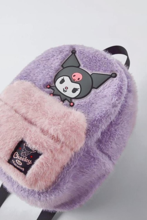   Kuromi Çocuk Pamuklu Dokulu Mor Peluş Sırt Çantası - Fermuarlı Cepli