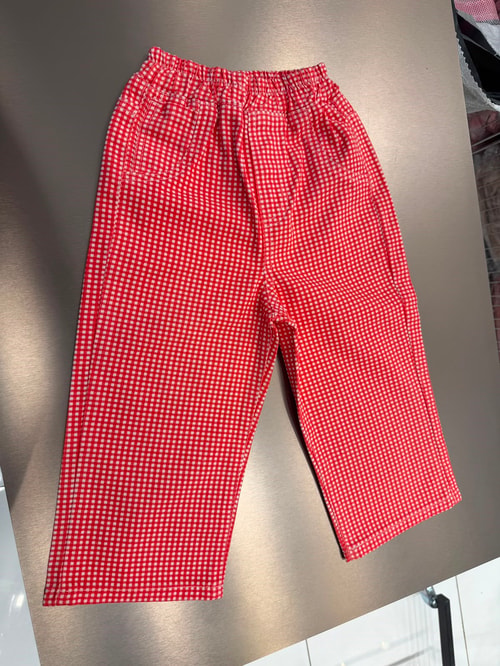 Kız Çocuk Kırmızı Pötikare Desenli Bol Paça Pantolon