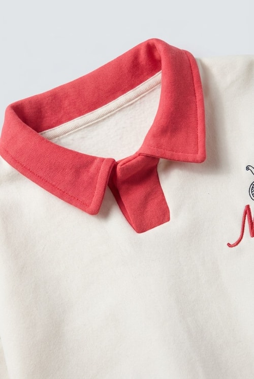 Çocuk Pamuklu Magu Fil Nakışlı Kırmızı Polo Yaka Ekru Sweatshirt