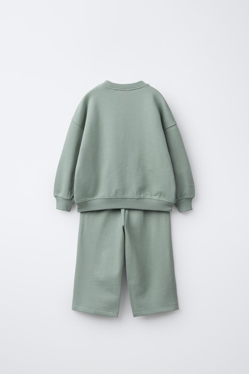 Çocuk Pamuklu Yeşili Sweatshirt ve Bol Paça Eşofman Takımı