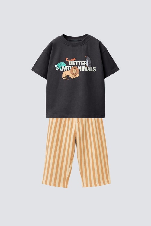 Erkek Çocuk Pamuklu Baskılı T-Shirt ve Çizgili Eşofman Takımı