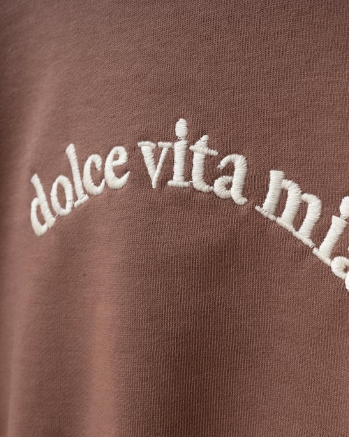 Çocuk Pamuklu Kahverengi Yazı Detaylı Sweatshirt ve Çizgili Eşofman Takımı
