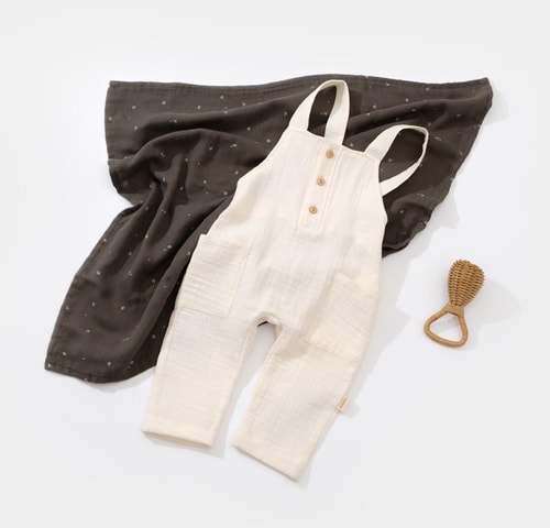 Unisex Bebek Organik Müslin  Salopet