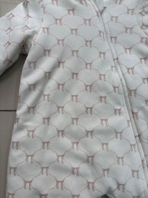 Unisex Çocuk Pamuklu Beyaz Fiyonk Desenli Uyku Tulum - Fermuarlı