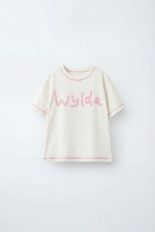 Kız Çocuk Pamuklu Ekru Pembe Yazı Baskılı T-Shirt
