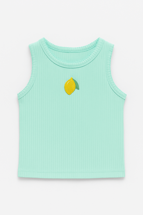 Kız Çocuk Pamuklu  Ribana Limon Nakışlı T-shirt
