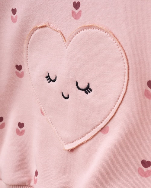 Kız Çocuk Kalp Detaylı Pembe Sweatshirt ve İspanyol Paça Tayt Takımı