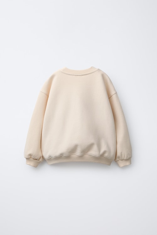 Kız Çocuk Pamuklu Krem Kalp-Çiçek Desenli Sweatshirt & Tayt Takım