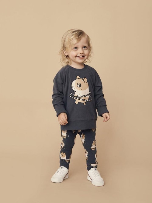 Kız Çocuk Pamuklu Lacivert Sincap Baskılı Sweatshirt ve Tayt Takım