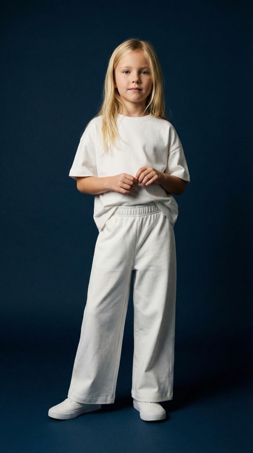 Kız Çocuk Pamuklu Basic Takım - Kısa Kollu T-Shirt ve Bol Paça Pantolon