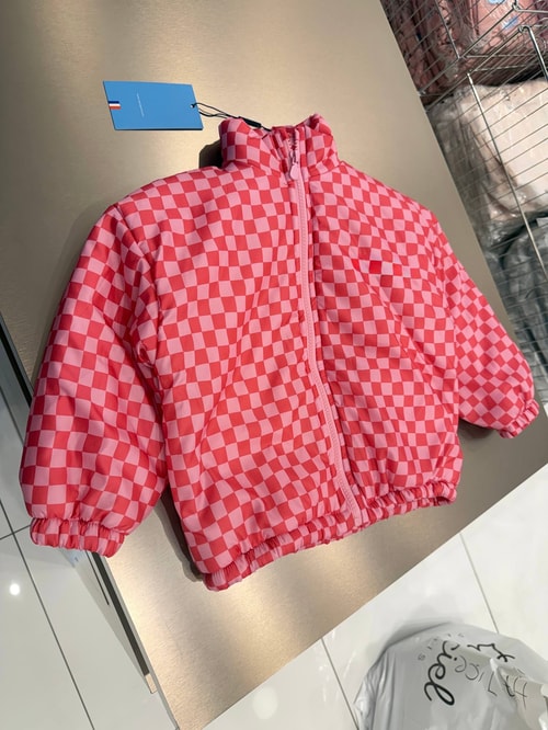 Kız Çocuk Pembe Dama Desenli Fermuarlı Mont