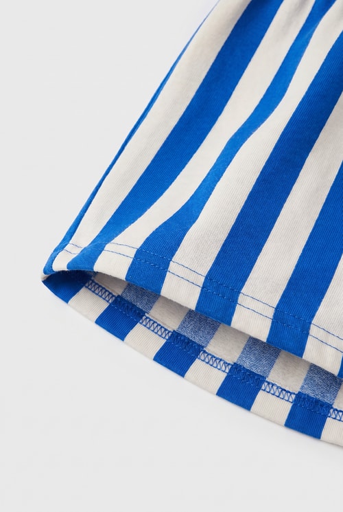 Unisex Çocuk Pamuklu Mavi Çizgili Şort 2li Set