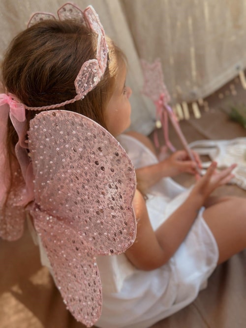Pembe Simli Kanat Taç ve Asa Çocuk Peri Aksesuar Seti