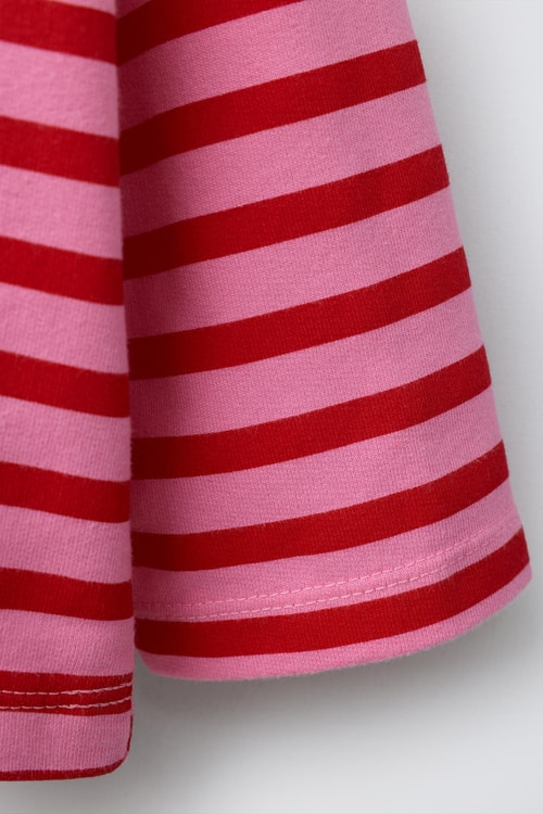 Kız Çocuk Pamuklu Polo Yaka Pembe Çizgili Sweatshirt