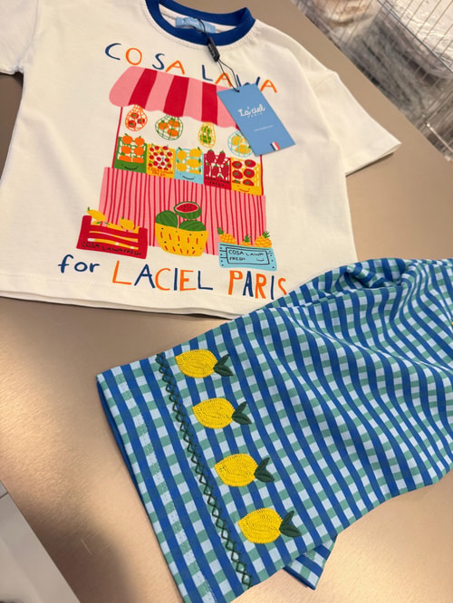 Kız Çocuk Pamuklu Baskılı T-shirt Limon Nakışlı Pantolon Takım