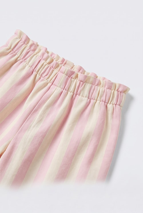 Kız Çocuk Pembe Çizgili Fırfır Paça Pantolon