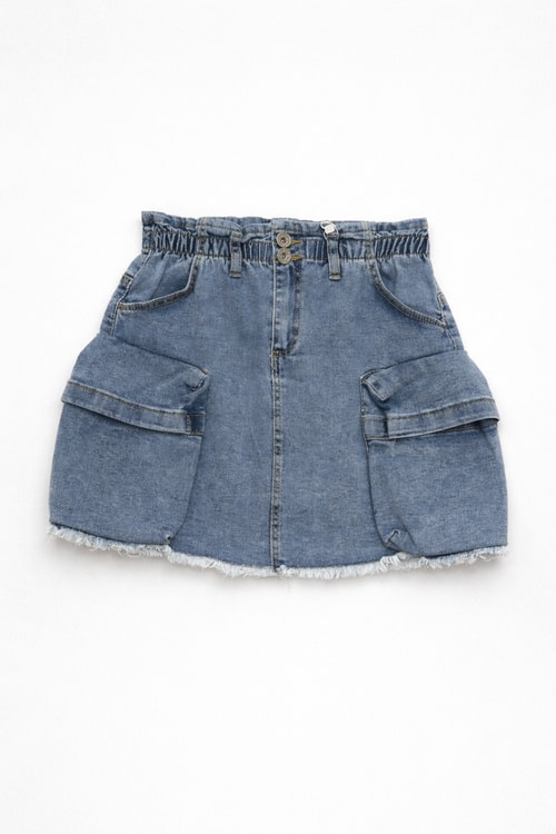 Kız Çocuk Mavi Denim Cepli Etek
